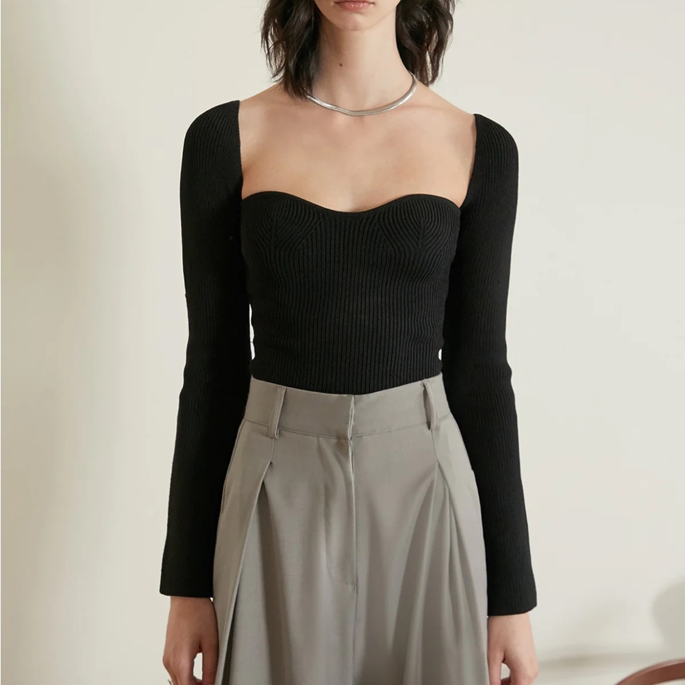 Pixie Market Black Chiara Knit Bustier Top - XS